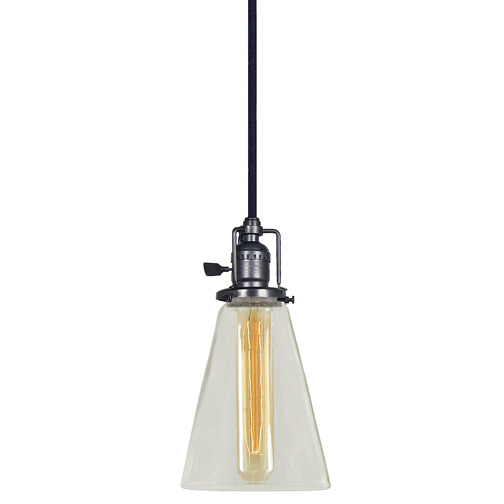 JVI Designs 1200-18 S10 One light Union Square pendant gun metal finish 4.75" Wide, clear mouth blown glass shade